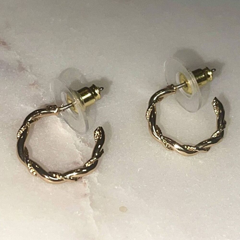 Napier | Gold Tone Delicate Braided C-Hoop Earrings NWOT